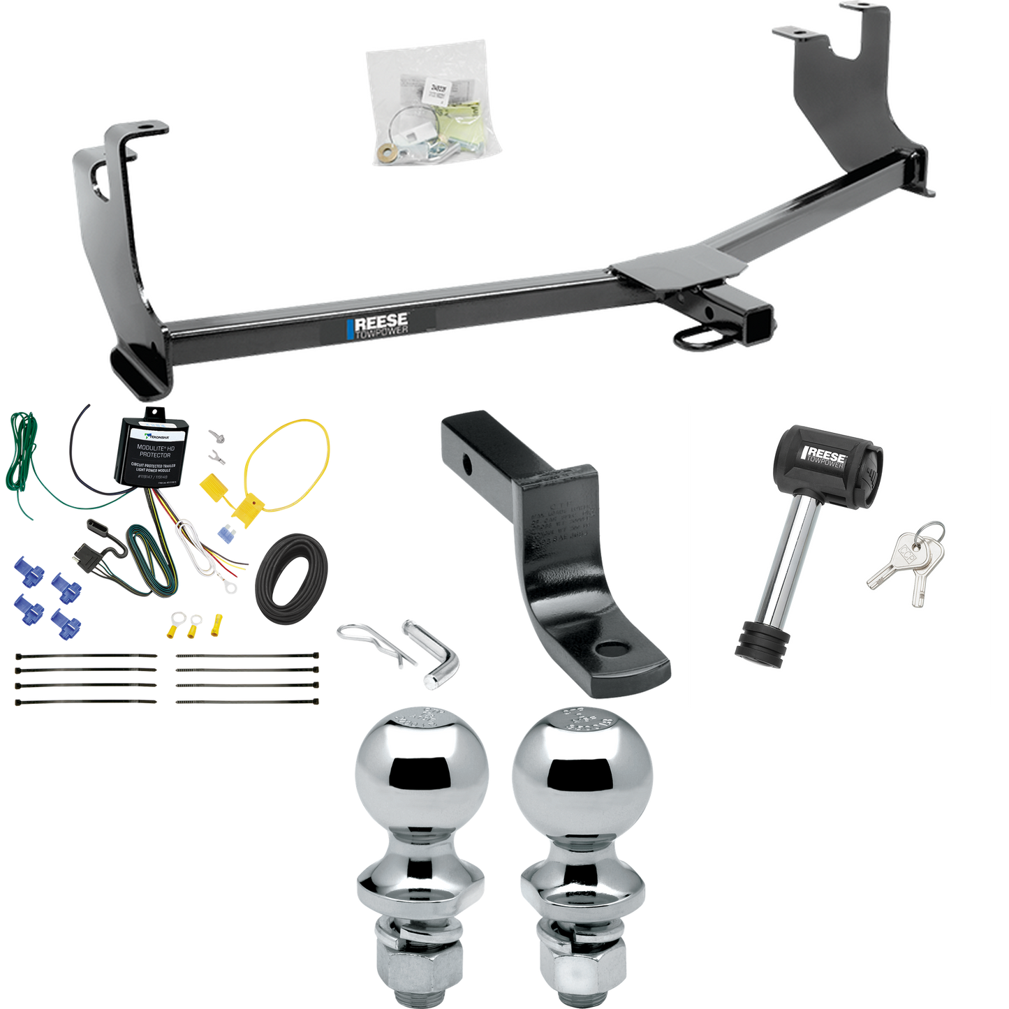 Fits 2014-2019 Volkswagen Beetle Trailer Hitch Tow PKG w/ 4-Flat Wiring Harness + Draw-Bar + 1-7/8" + 2" Ball + Hitch Lock (Excludes: R-Line & GSR Models) By Reese Towpower