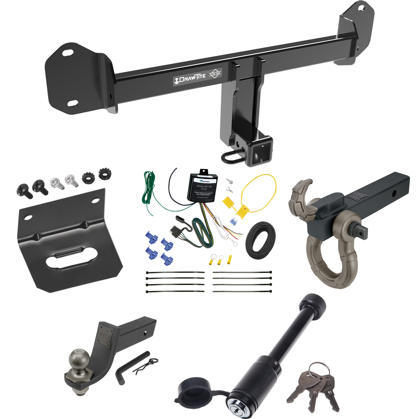 Fits 2011-2017 BMW X3 Trailer Hitch Tow PKG w/ 4-Flat Wiring + Interlock Tactical Starter Kit w/ 3-1/4" Drop & 2" Ball + Tactical Hook & Shackle Mount + Tactical Dogbone Lock + Wiring Bracket By Draw-Tite