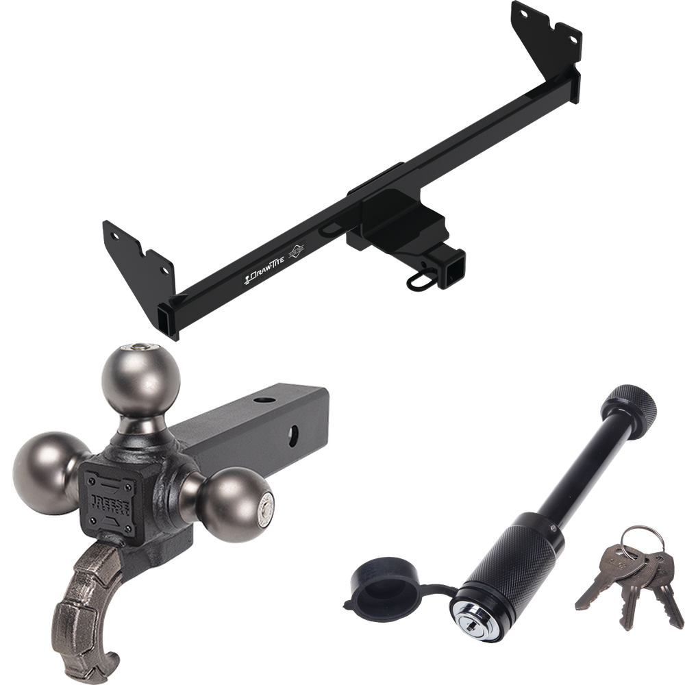 Fits 2020-2023 Volkswagen Atlas Cross Sport Trailer Hitch Tow PKG + Triple Ball Tactical Ball Mount 1-7/8" & 2" & 2-5/16" Balls w/ Tow Hook + Tactical Dogbone Lock By Draw-Tite