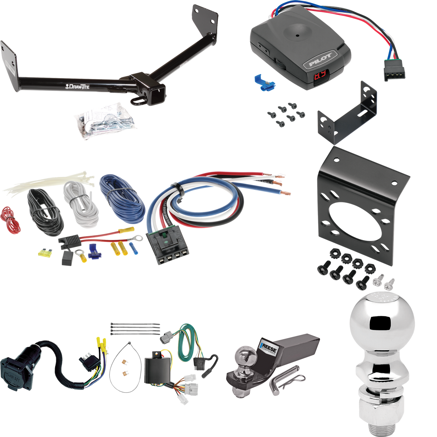 Fits 2007-2011 Honda Element Trailer Hitch Tow PKG w/ Pro Series Pilot Brake Control + Generic BC Wiring Adapter + 7-Way RV Wiring + 2" & 2-5/16" Ball & Drop Mount (Excludes: SC Models) By Draw-Tite