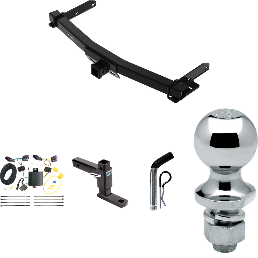 Fits 2014-2023 Dodge Durango Trailer Hitch Tow PKG w/ 4-Flat Wiring + Adjustable Drop Rise Ball Mount + Pin/Clip + 1-7/8" Ball By Draw-Tite