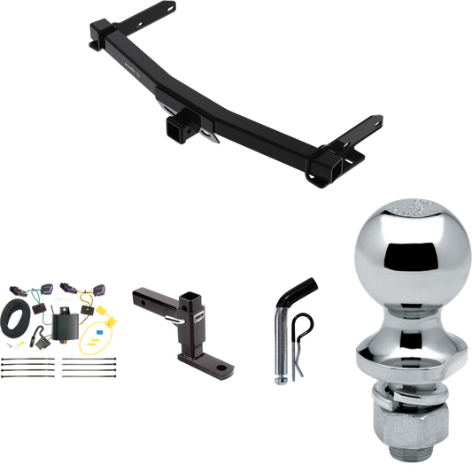 Fits 2014-2023 Dodge Durango Trailer Hitch Tow PKG w/ 4-Flat Wiring + Adjustable Drop Rise Ball Mount + Pin/Clip + 1-7/8" Ball By Draw-Tite