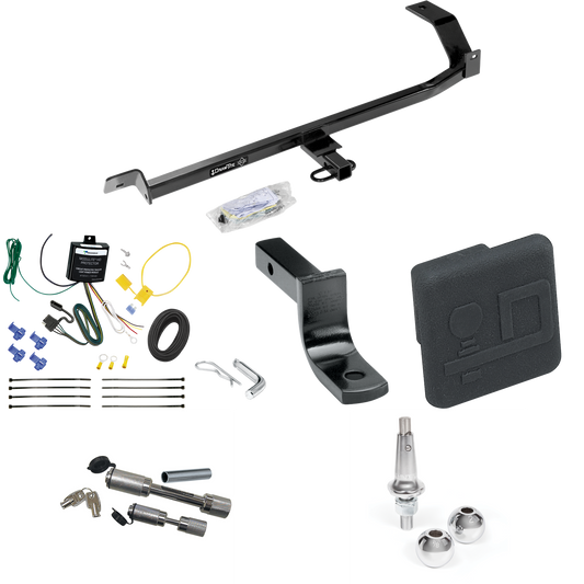 Fits 2008-2011 Mitsubishi Lancer Trailer Hitch Tow PKG w/ 4-Flat Wiring Harness + Draw-Bar + Interchangeable 1-7/8" & 2" Balls + Hitch Cover + Dual Hitch & Coupler Locks (For Sedan, Except Evolution, Ralliart & w/Dual Exhaust Models) By Draw-Tite