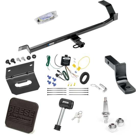 Fits 2008-2011 Mitsubishi Lancer Trailer Hitch Tow PKG w/ 4-Flat Wiring Harness + Draw-Bar + Interchangeable 1-7/8" & 2" Balls + Wiring Bracket + Hitch Cover + Hitch Lock (For Sedan, Except Evolution, Ralliart & w/Dual Exhaust Models) By Reese Towpow