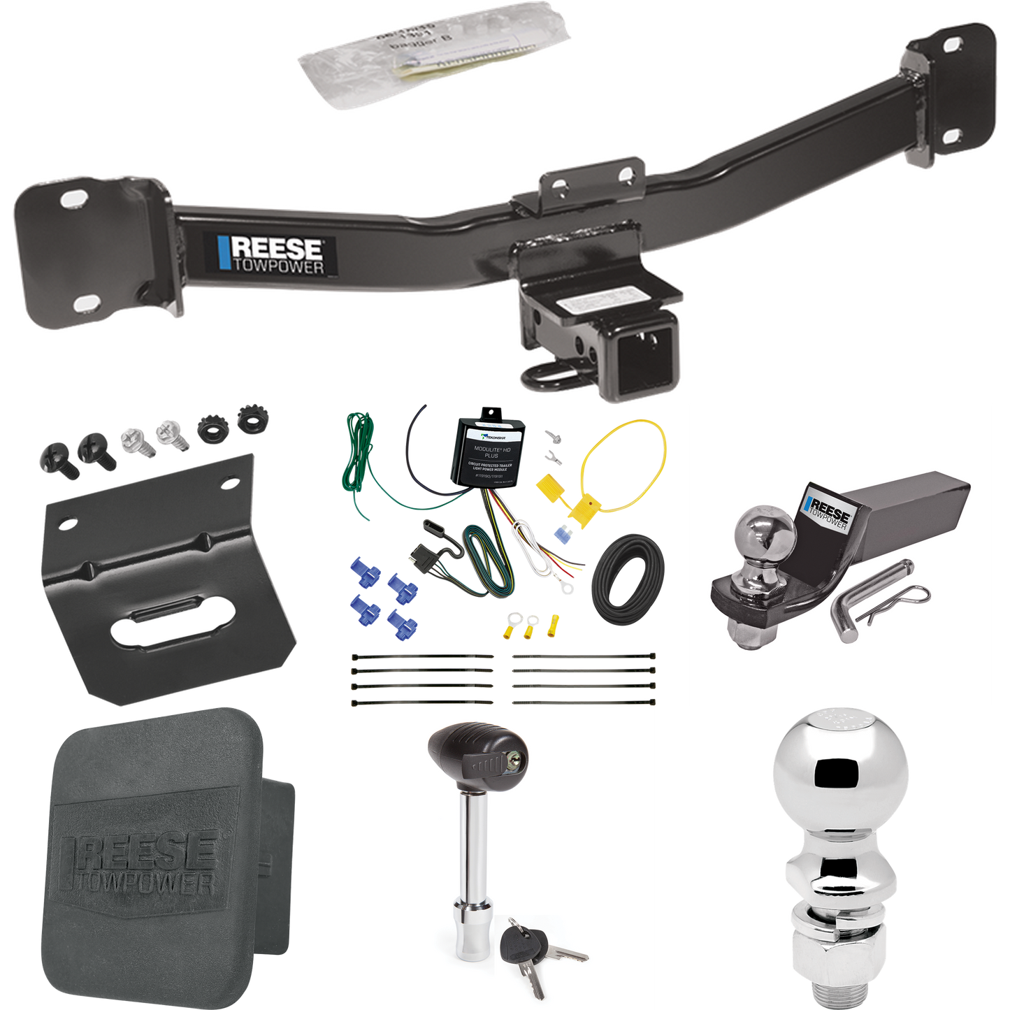 Fits 2004-2010 BMW X3 Trailer Hitch Tow PKG w/ 4-Flat Wiring + Starter Kit Ball Mount w/ 2" Drop & 2" Ball + 2-5/16" Ball + Wiring Bracket + Hitch Lock + Hitch Cover By Reese Towpower