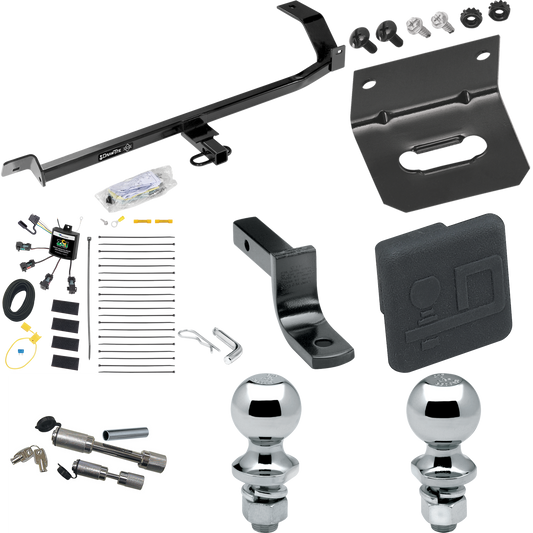 Fits 2008-2011 Mitsubishi Lancer Trailer Hitch Tow PKG w/ 4-Flat Zero Contact "No Splice" Wiring Harness + Draw-Bar + 1-7/8" + 2" Ball + Wiring Bracket + Hitch Cover + Dual Hitch & Coupler Locks (For Sedan, Except Evolution, Ralliart & w/Dual Exhaust