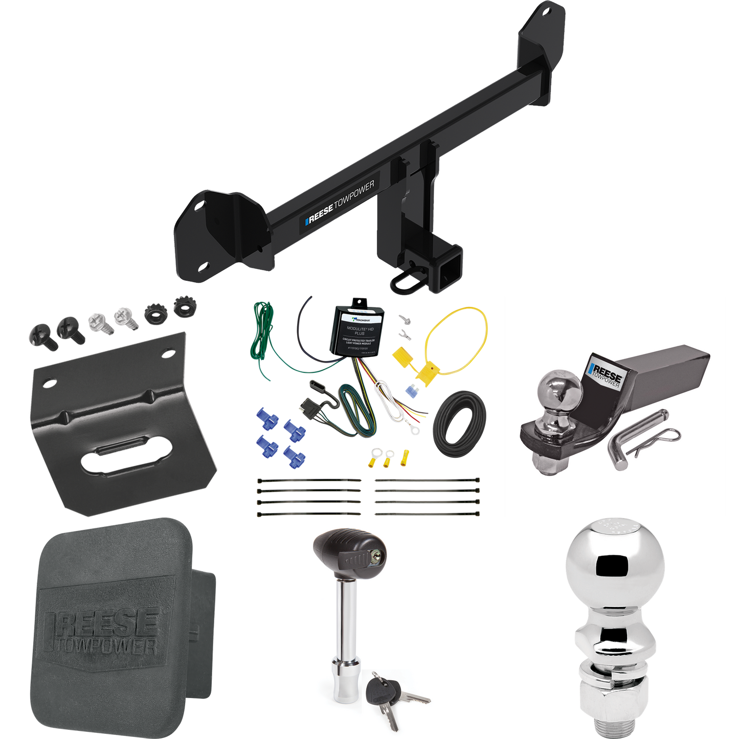 Fits 2011-2017 BMW X3 Trailer Hitch Tow PKG w/ 4-Flat Wiring + Starter Kit Ball Mount w/ 2" Drop & 2" Ball + 2-5/16" Ball + Wiring Bracket + Hitch Lock + Hitch Cover By Reese Towpower