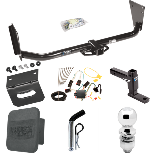 Fits 2004-2006 Dodge Durango Trailer Hitch Tow PKG w/ 4-Flat Wiring + Adjustable Drop Rise Ball Mount + Pin/Clip + 2" Ball + Wiring Bracket + Hitch Cover By Reese Towpower