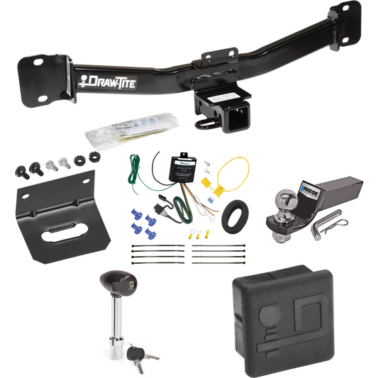 Fits 2004-2010 BMW X3 Trailer Hitch Tow PKG w/ 4-Flat Wiring + Starter Kit Ball Mount w/ 2" Drop & 2" Ball + Wiring Bracket + Hitch Lock + Hitch Cover By Draw-Tite