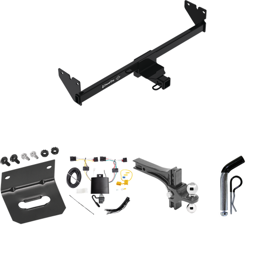 Fits 2020-2023 Volkswagen Atlas Cross Sport Trailer Hitch Tow PKG w/ 4-Flat Wiring Harness + Dual Adjustable Drop Rise Ball Ball Mount 2" & 2-5/16" Trailer Balls + Pin/Clip + Wiring Bracket By Draw-Tite