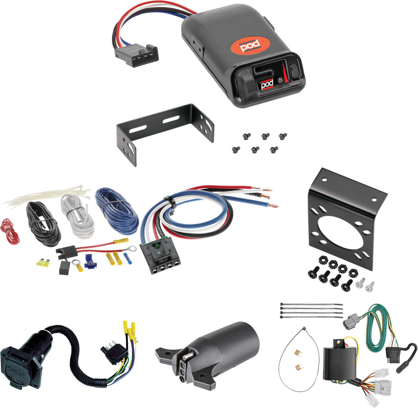 Se adapta al cableado Honda Element de 7 vías RV 2007-2011 + control de freno POD serie Pro + adaptador de cableado BC genérico + adaptador de 7 vías a 4 vías de Tekonsha