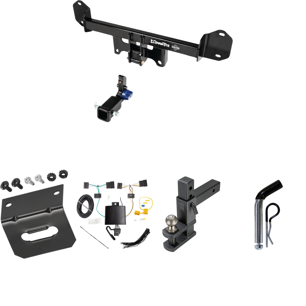 Fits 2018-2021 BMW X3 Trailer Hitch Tow PKG w/ 4-Flat Wiring Harness + Adjustable Drop Rise Clevis Hitch Ball Mount w/ 2" Ball + Pin/Clip + Wiring Bracket By Draw-Tite