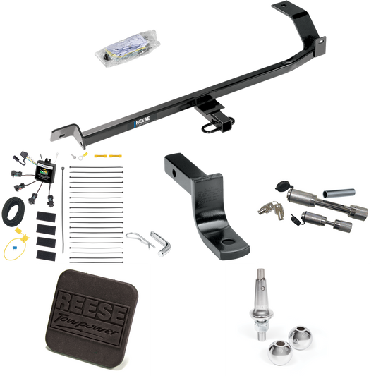 Fits 2008-2011 Mitsubishi Lancer Trailer Hitch Tow PKG w/ 4-Flat Zero Contact "No Splice" Wiring Harness + Draw-Bar + Interchangeable 1-7/8" & 2" Balls + Hitch Cover + Dual Hitch & Coupler Locks (For Sedan, Except Evolution, Ralliart & w/Dual Exhaust