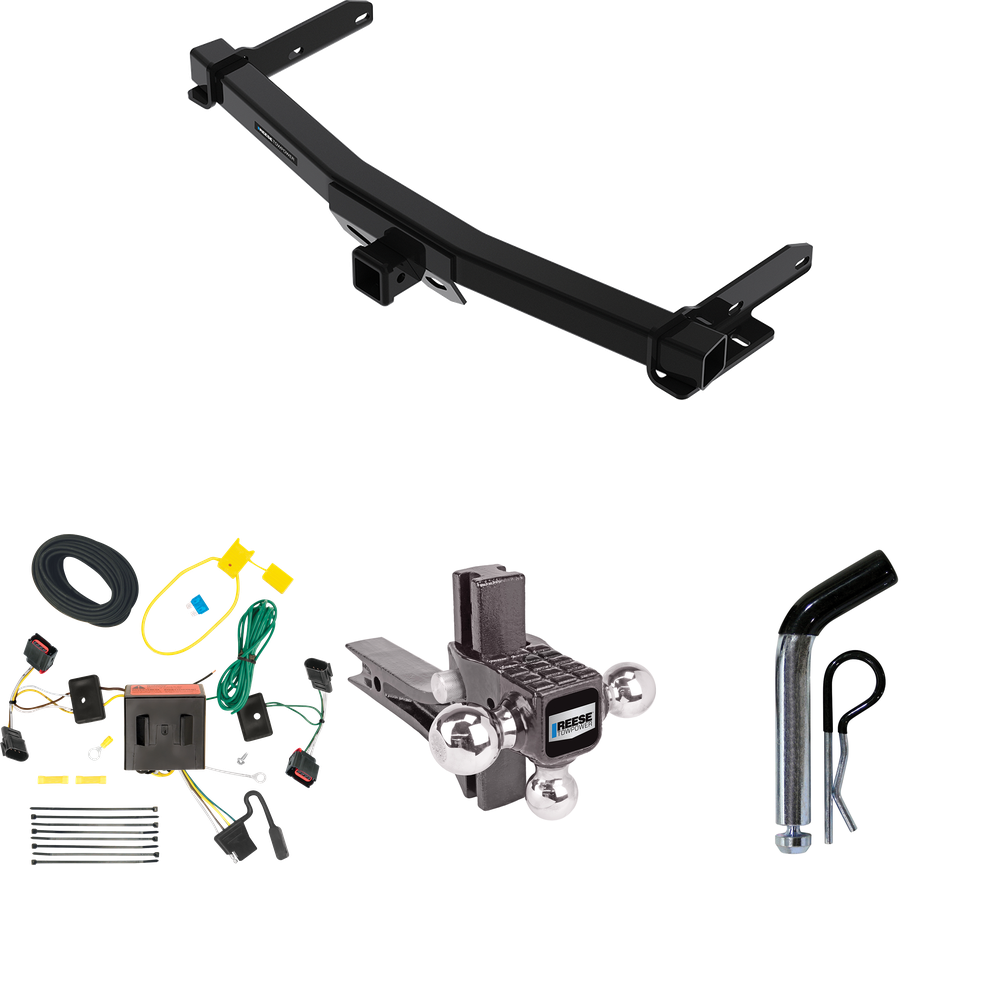 Fits 2011-2013 Dodge Durango Trailer Hitch Tow PKG w/ 4-Flat Wiring + Adjustable Drop Rise Triple Ball Ball Mount 1-7/8" & 2" & 2-5/16" Trailer Balls + Pin/Clip By Reese Towpower