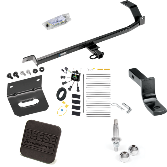 Fits 2008-2011 Mitsubishi Lancer Trailer Hitch Tow PKG w/ 4-Flat Zero Contact "No Splice" Wiring Harness + Draw-Bar + Interchangeable 1-7/8" & 2" Balls + Wiring Bracket + Hitch Cover (For Sedan, Except Evolution, Ralliart & w/Dual Exhaust Models) By