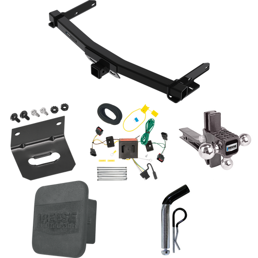 Fits 2011-2013 Dodge Durango Trailer Hitch Tow PKG w/ 4-Flat Wiring + Adjustable Drop Rise Triple Ball Ball Mount 1-7/8" & 2" & 2-5/16" Trailer Balls + Pin/Clip + Wiring Bracket + Hitch Cover By Reese Towpower