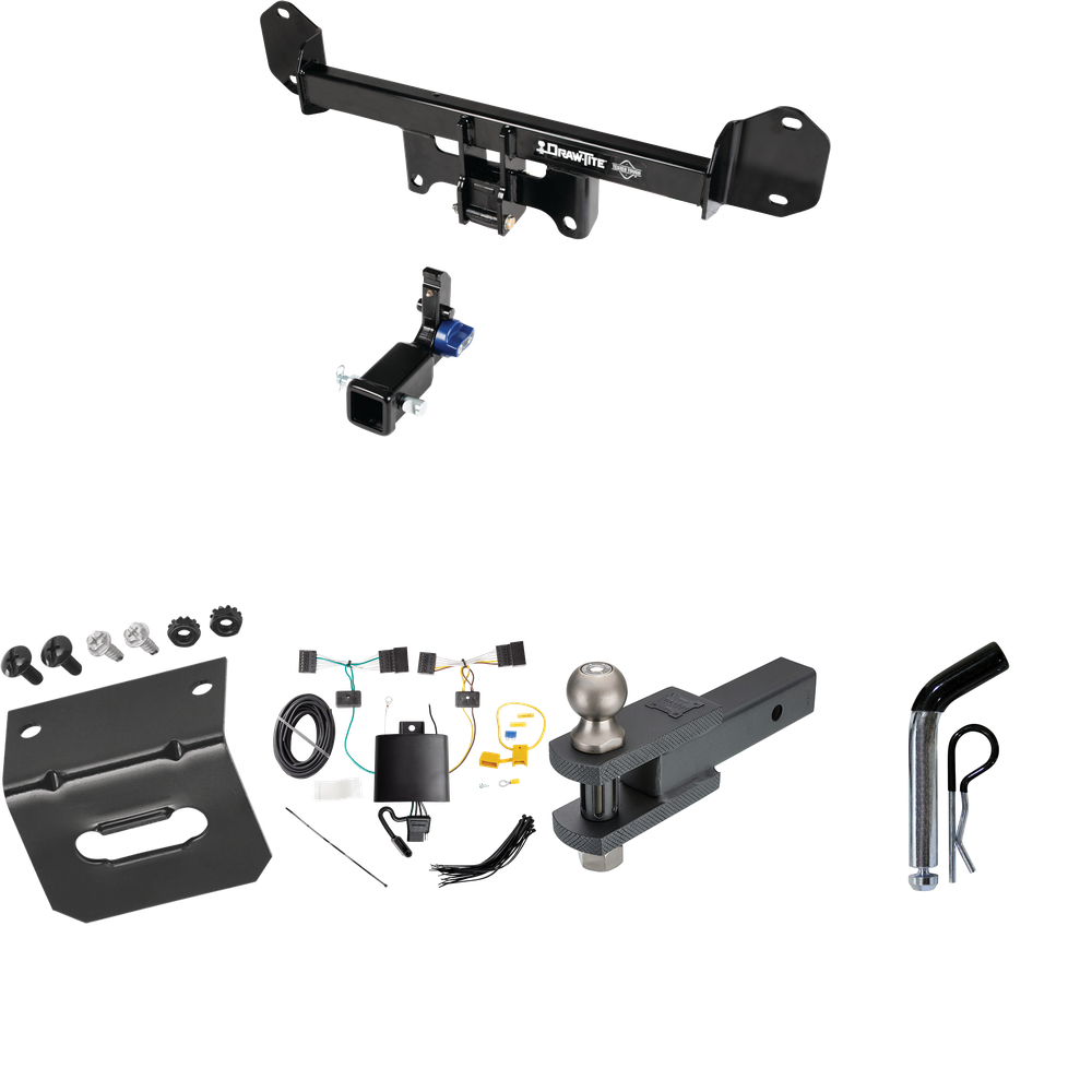 Fits 2018-2021 BMW X3 Trailer Hitch Tow PKG w/ 4-Flat Wiring Harness + Clevis Hitch Ball Mount w/ 2" Ball + Pin/Clip + Wiring Bracket By Draw-Tite