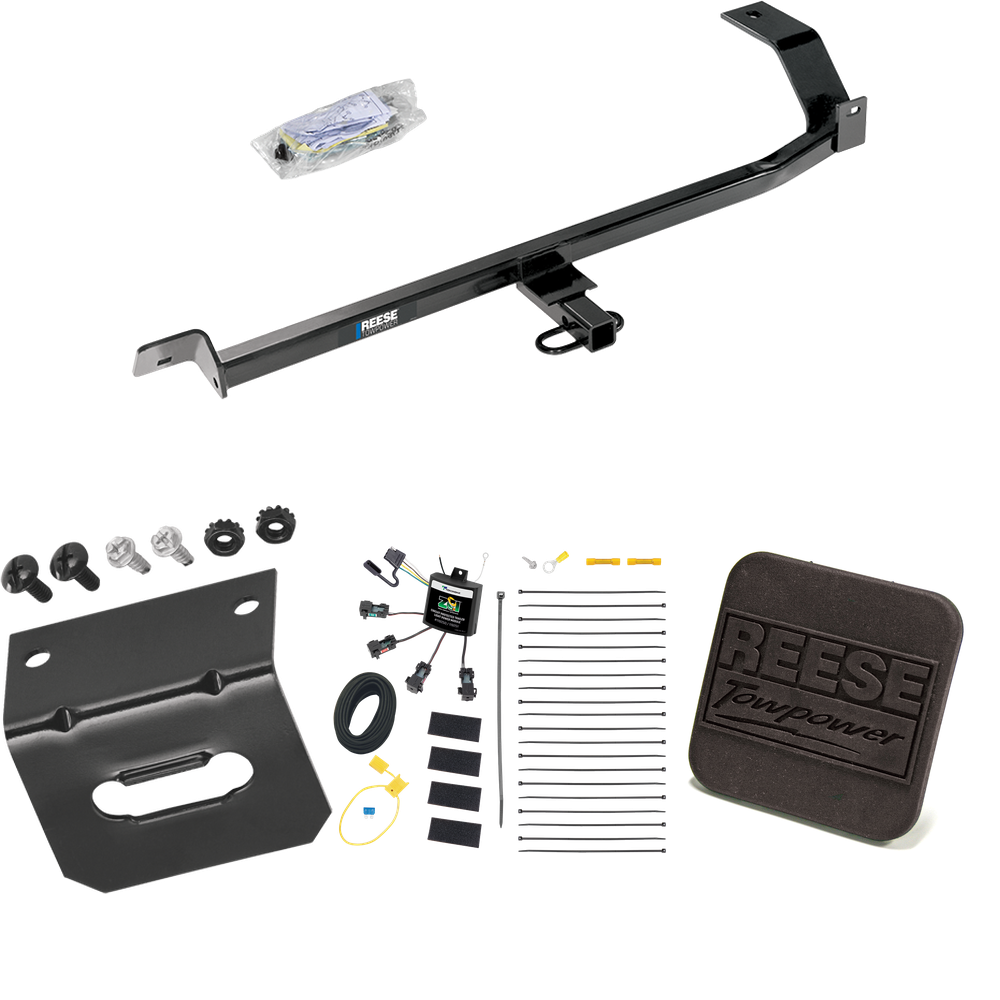 Fits 2008-2011 Mitsubishi Lancer Trailer Hitch Tow PKG w/ 4-Flat Zero Contact "No Splice" Wiring Harness + Hitch Cover (For Sedan, Except Evolution, Ralliart & w/Dual Exhaust Models) By Reese Towpower