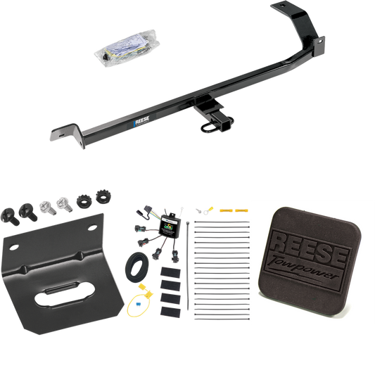 Fits 2008-2011 Mitsubishi Lancer Trailer Hitch Tow PKG w/ 4-Flat Zero Contact "No Splice" Wiring Harness + Hitch Cover (For Sedan, Except Evolution, Ralliart & w/Dual Exhaust Models) By Reese Towpower