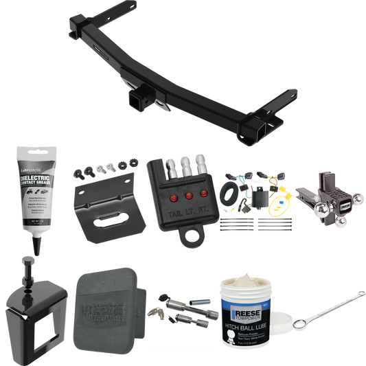 Fits 2014-2023 Dodge Durango Trailer Hitch Tow PKG w/ 4-Flat Wiring + Adjustable Drop Rise Triple Ball Ball Mount 1-7/8" & 2" & 2-5/16" Trailer Balls + Wiring Bracket + Hitch Cover + Dual Hitch & Coupler Locks + Wiring Tester + Ball Lube + Electric G