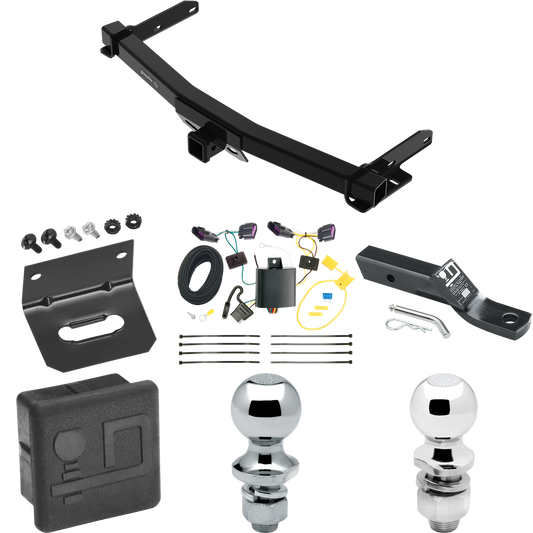 Fits 2014-2023 Dodge Durango Trailer Hitch Tow PKG w/ 4-Flat Wiring + Ball Mount w/ 2" Drop & 2" Ball + 1-7/8" Ball + Wiring Bracket + Hitch Cover By Draw-Tite