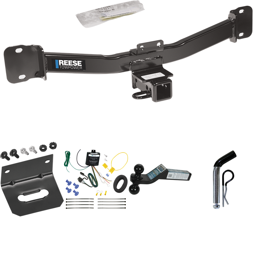 Fits 2004-2010 BMW X3 Trailer Hitch Tow PKG w/ 4-Flat Wiring Harness + Dual Ball Ball Mount 2" & 2-5/16" Trailer Balls + Pin/Clip +  Wiring Bracket By Reese Towpower