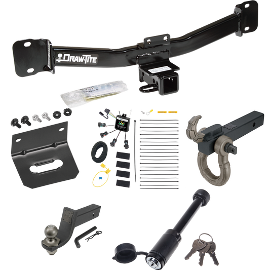 Fits 2004-2010 BMW X3 Trailer Hitch Tow PKG w/ 4-Flat Zero Contact "No Splice" Wiring + Interlock Tactical Starter Kit w/ 3-1/4" Drop & 2" Ball + Tactical Hook & Shackle Mount + Tactical Dogbone Lock + Wiring Bracket By Draw-Tite