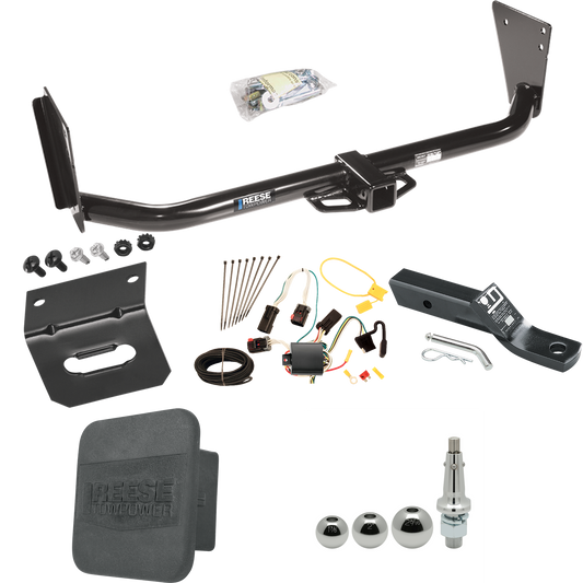 Fits 2004-2006 Dodge Durango Trailer Hitch Tow PKG w/ 4-Flat Wiring + Ball Mount w/ 2" Drop + Interchangeable Ball 1-7/8" & 2" & 2-5/16" + Wiring Bracket + Hitch Cover By Reese Towpower