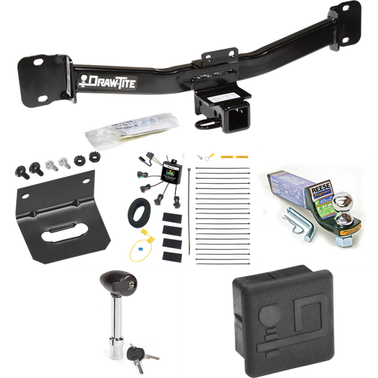 Fits 2004-2010 BMW X3 Trailer Hitch Tow PKG w/ 4-Flat Zero Contact "No Splice" Wiring + Starter Kit Ball Mount w/ 2" Drop & 1-7/8" Ball + Wiring Bracket + Hitch Lock + Hitch Cover By Draw-Tite