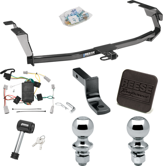 Se adapta al paquete de enganche de remolque Honda Fit 2009-2013 con arnés de cableado plano de 4 + barra de tracción + bola de 1-7/8" + bola de 2" + cubierta de enganche + bloqueo de enganche de Reese Towpower