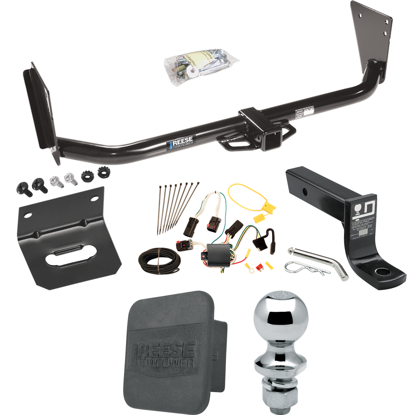 Fits 2004-2006 Dodge Durango Trailer Hitch Tow PKG w/ 4-Flat Wiring + Ball Mount w/ 4" Drop + 1-7/8" Ball + Wiring Bracket + Hitch Cover By Reese Towpower