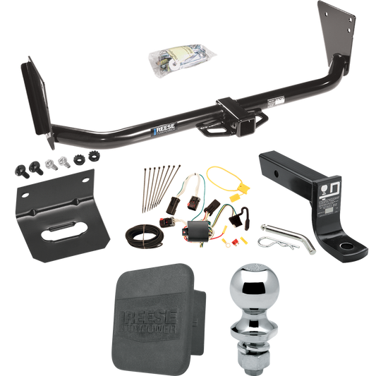 Fits 2004-2006 Dodge Durango Trailer Hitch Tow PKG w/ 4-Flat Wiring + Ball Mount w/ 4" Drop + 1-7/8" Ball + Wiring Bracket + Hitch Cover By Reese Towpower