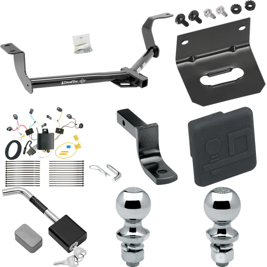 Se adapta al paquete de remolque Honda Fit 2015-2020 con arnés de cableado de 4 planos + barra de tracción + bola de 1-7/8" + bola de 2" + soporte de cableado + cubierta de enganche + bloqueo de enganche de Draw-Tite