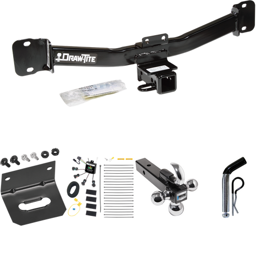 Fits 2004-2010 BMW X3 Trailer Hitch Tow PKG w/ 4-Flat Zero Contact "No Splice" Wiring Harness + Triple Ball Ball Mount 1-7/8" & 2" & 2-5/16" Trailer Balls w/ Tow Hook + Pin/Clip + Wiring Bracket By Draw-Tite