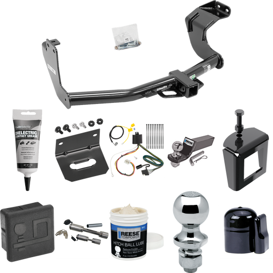 Fits 2016-2021 Mitsubishi Outlander Trailer Hitch Tow PKG w/ 4-Flat Wiring + Starter Kit Ball Mount w/ 2" Drop & 2" Ball + 1-7/8" Ball + Wiring Bracket + Dual Hitch & Coupler Locks + Hitch Cover + Wiring Tester + Ball Lube +Electric Grease + Ball Wre