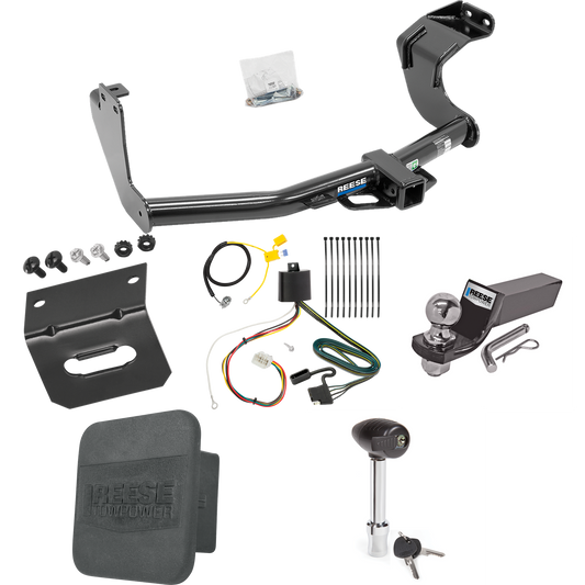 Fits 2016-2021 Mitsubishi Outlander Trailer Hitch Tow PKG w/ 4-Flat Wiring + Starter Kit Ball Mount w/ 2" Drop & 2" Ball + 1-7/8" Ball + Wiring Bracket + Hitch Lock + Hitch Cover (Excludes: Outlander Sport or PHEV Models) By Reese Towpower