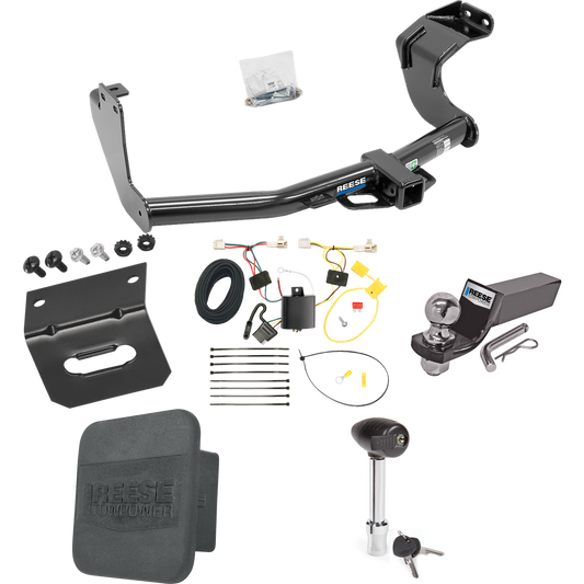 Fits 2014-2015 Mitsubishi Outlander Trailer Hitch Tow PKG w/ 4-Flat Wiring + Starter Kit Ball Mount w/ 2" Drop & 2" Ball + 1-7/8" Ball + Wiring Bracket + Hitch Lock + Hitch Cover (Excludes: Outlander Sport or PHEV Models) By Reese Towpower