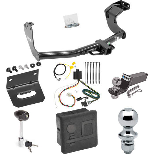 Fits 2016-2021 Mitsubishi Outlander Trailer Hitch Tow PKG w/ 4-Flat Wiring + Starter Kit Ball Mount w/ 2" Drop & 2" Ball + 1-7/8" Ball + Wiring Bracket + Hitch Lock + Hitch Cover (Excludes: Outlander Sport or PHEV Models) By Draw-Tite