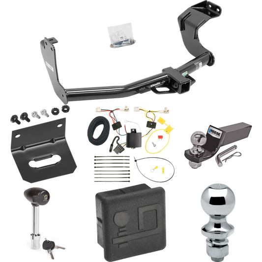 Fits 2014-2015 Mitsubishi Outlander Trailer Hitch Tow PKG w/ 4-Flat Wiring + Starter Kit Ball Mount w/ 2" Drop & 2" Ball + 1-7/8" Ball + Wiring Bracket + Hitch Lock + Hitch Cover (Excludes: Outlander Sport or PHEV Models) By Draw-Tite