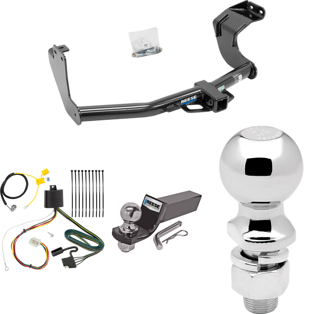 Fits 2016-2021 Mitsubishi Outlander Trailer Hitch Tow PKG w/ 4-Flat Wiring + Starter Kit Ball Mount w/ 2" Drop & 2" Ball + 2-5/16" Ball (Excludes: Outlander Sport or PHEV Models) By Reese Towpower