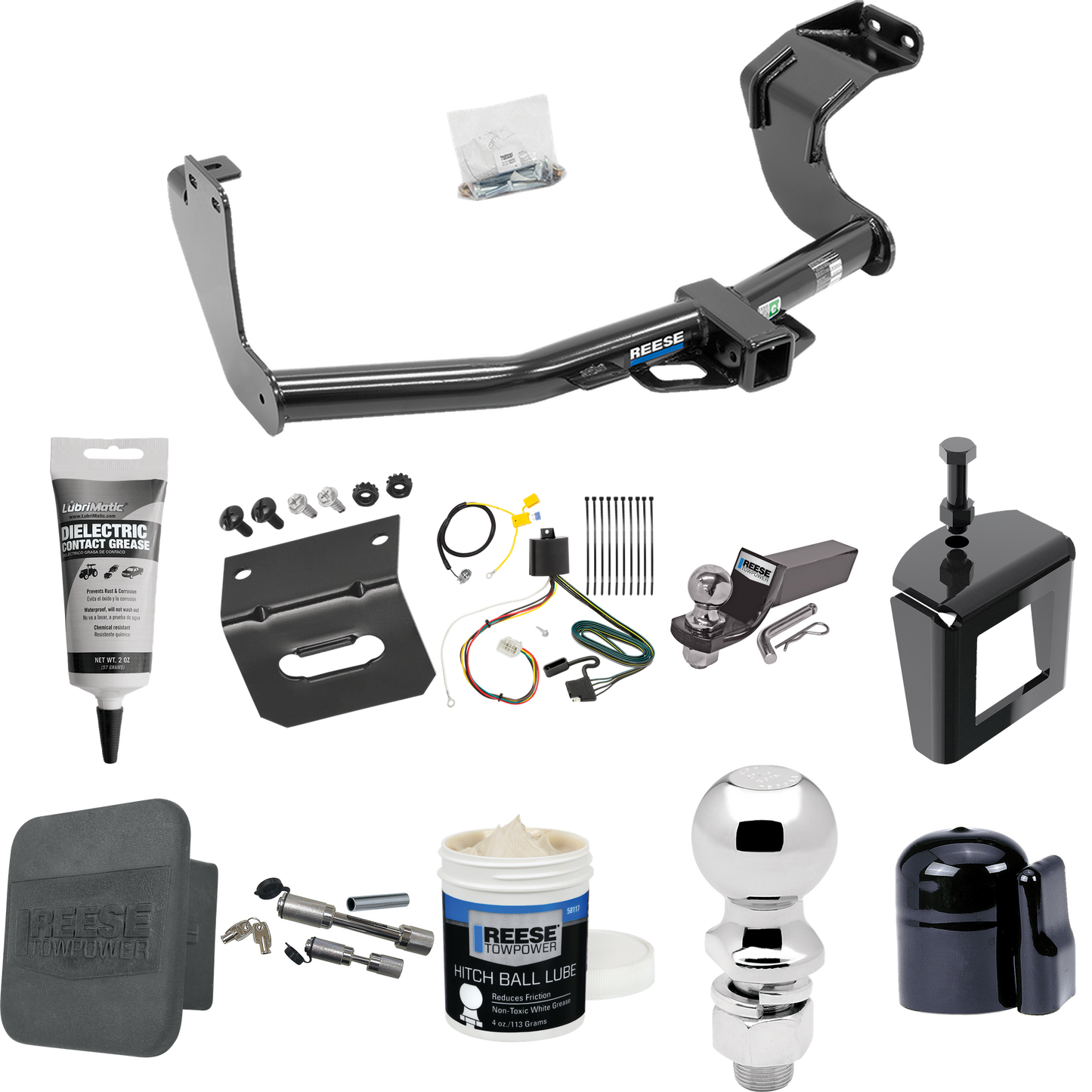 Fits 2016-2021 Mitsubishi Outlander Trailer Hitch Tow PKG w/ 4-Flat Wiring + Starter Kit Ball Mount w/ 2" Drop & 2" Ball + 2-5/16" Ball + Wiring Bracket + Dual Hitch & Coupler Locks + Hitch Cover + Wiring Tester + Ball Lube +Electric Grease + Ball Wr