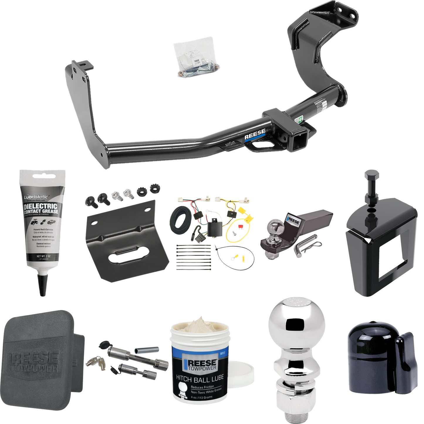 Fits 2014-2015 Mitsubishi Outlander Trailer Hitch Tow PKG w/ 4-Flat Wiring + Starter Kit Ball Mount w/ 2" Drop & 2" Ball + 2-5/16" Ball + Wiring Bracket + Dual Hitch & Coupler Locks + Hitch Cover + Wiring Tester + Ball Lube +Electric Grease + Ball Wr