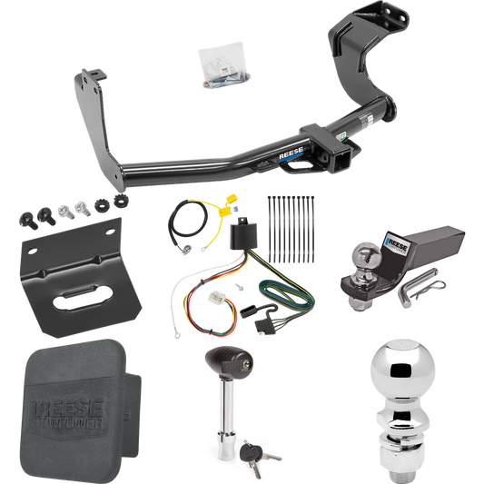 Fits 2016-2021 Mitsubishi Outlander Trailer Hitch Tow PKG w/ 4-Flat Wiring + Starter Kit Ball Mount w/ 2" Drop & 2" Ball + 2-5/16" Ball + Wiring Bracket + Hitch Lock + Hitch Cover (Excludes: Outlander Sport or PHEV Models) By Reese Towpower