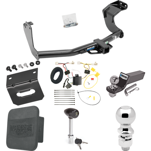 Fits 2014-2015 Mitsubishi Outlander Trailer Hitch Tow PKG w/ 4-Flat Wiring + Starter Kit Ball Mount w/ 2" Drop & 2" Ball + 2-5/16" Ball + Wiring Bracket + Hitch Lock + Hitch Cover (Excludes: Outlander Sport or PHEV Models) By Reese Towpower