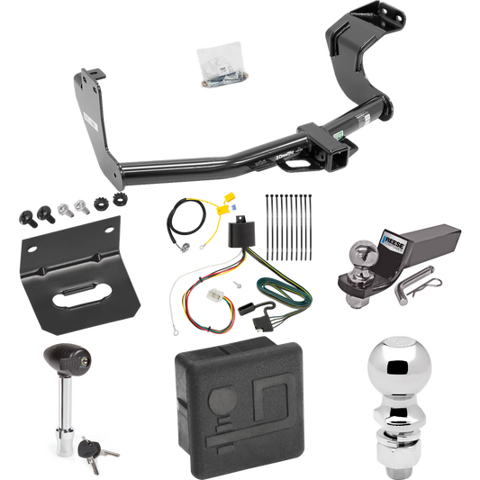 Fits 2016-2021 Mitsubishi Outlander Trailer Hitch Tow PKG w/ 4-Flat Wiring + Starter Kit Ball Mount w/ 2" Drop & 2" Ball + 2-5/16" Ball + Wiring Bracket + Hitch Lock + Hitch Cover (Excludes: Outlander Sport or PHEV Models) By Draw-Tite