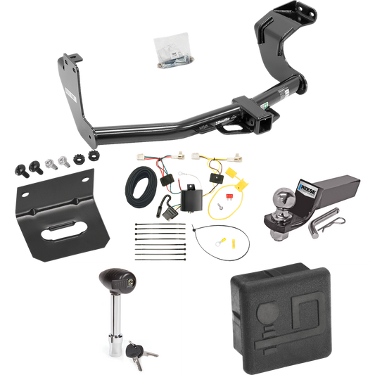 Fits 2014-2015 Mitsubishi Outlander Trailer Hitch Tow PKG w/ 4-Flat Wiring + Starter Kit Ball Mount w/ 2" Drop & 2" Ball + Wiring Bracket + Hitch Lock + Hitch Cover (Excludes: Outlander Sport or PHEV Models) By Draw-Tite