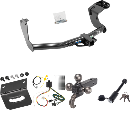 Fits 2016-2021 Mitsubishi Outlander Trailer Hitch Tow PKG w/ 4-Flat Wiring + Triple Ball Tactical Ball Mount 1-7/8" & 2" & 2-5/16" Balls w/ Tow Hook + Tactical Dogbone Lock + Wiring Bracket (Excludes: Outlander Sport or PHEV Models) By Reese Towpower