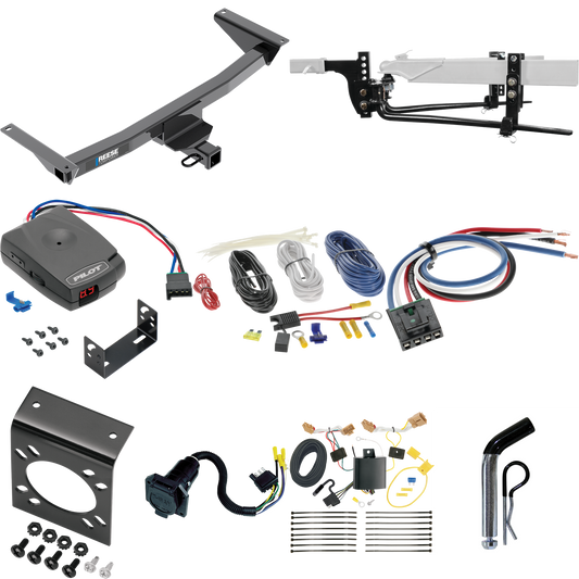 Fits 2021-2023 Volkswagen Atlas Trailer Hitch Tow PKG w/ 6K Round Bar Weight Distribution Hitch w/ 2-5/16" Ball + Pin/Clip + Pro Series Pilot Brake Control + Generic BC Wiring Adapter + 7-Way RV Wiring (Excludes: Cross Sport Models) By Reese Towpower