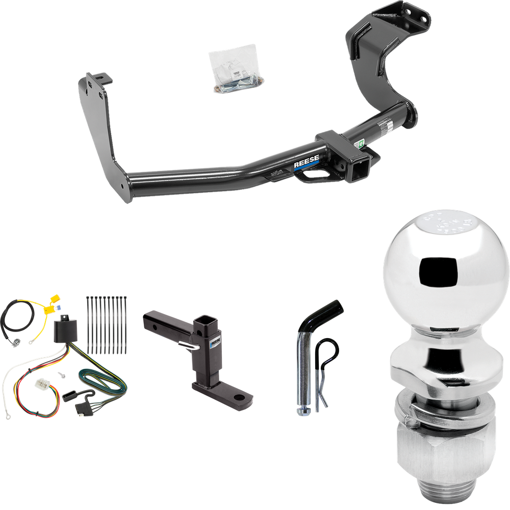 Fits 2016-2021 Mitsubishi Outlander Trailer Hitch Tow PKG w/ 4-Flat Wiring Harness + Adjustable Drop Rise Ball Mount + Pin/Clip + 2" Ball (Excludes: Outlander Sport or PHEV Models) By Reese Towpower