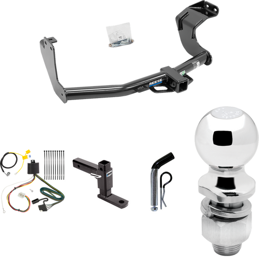 Fits 2016-2021 Mitsubishi Outlander Trailer Hitch Tow PKG w/ 4-Flat Wiring Harness + Adjustable Drop Rise Ball Mount + Pin/Clip + 2" Ball (Excludes: Outlander Sport or PHEV Models) By Reese Towpower